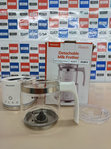 Morpilot Espumador de leche eléctrico, Milk Frother de cristal, bonito para ver, 4 en 1 función, capacidad 250 ml capuchino o 300 ml leche caliente, diseño dividido, blanco